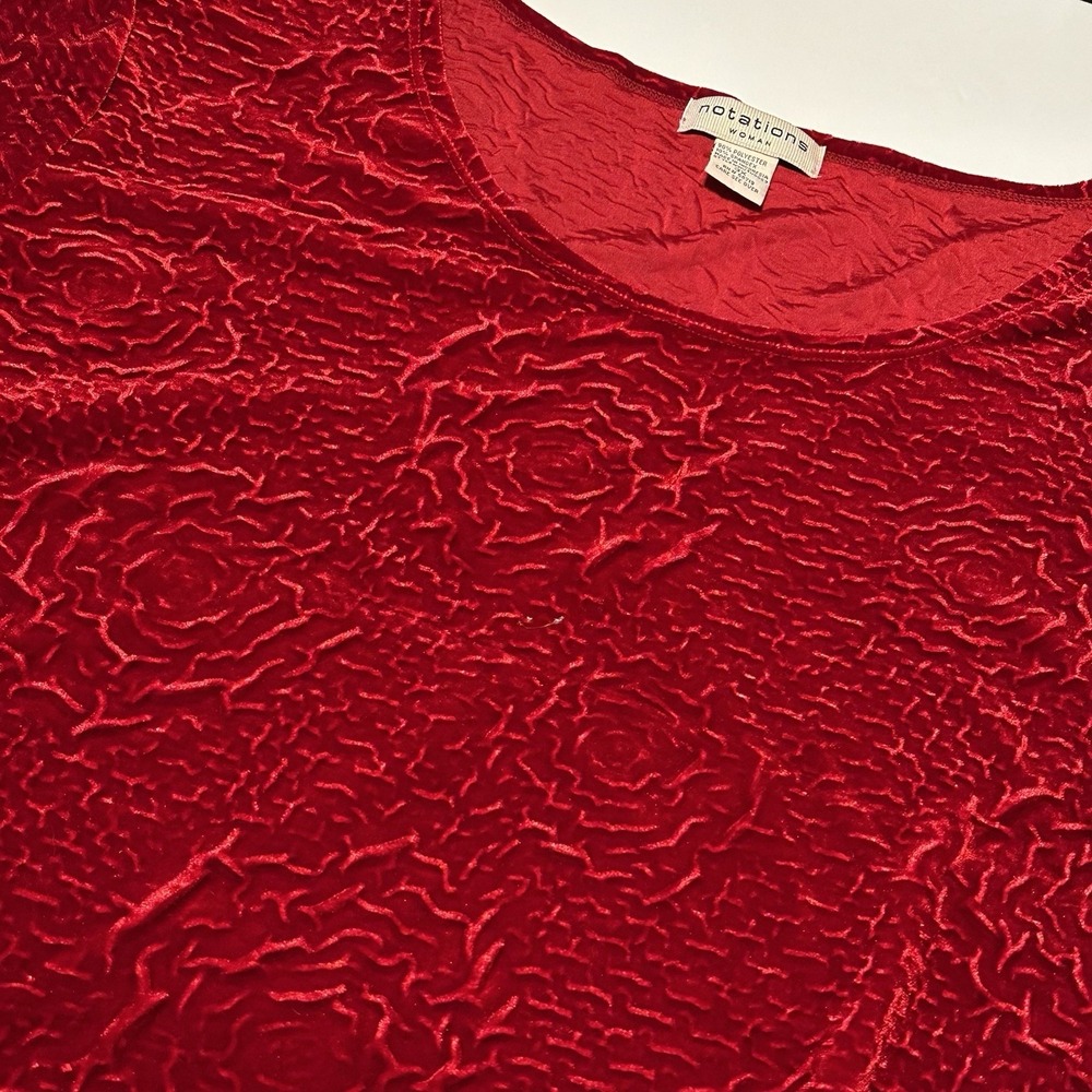 Notations Women 3X Velvet Shimmery Tunic Top Sweater Floral 3/4 Sleeve Holiday